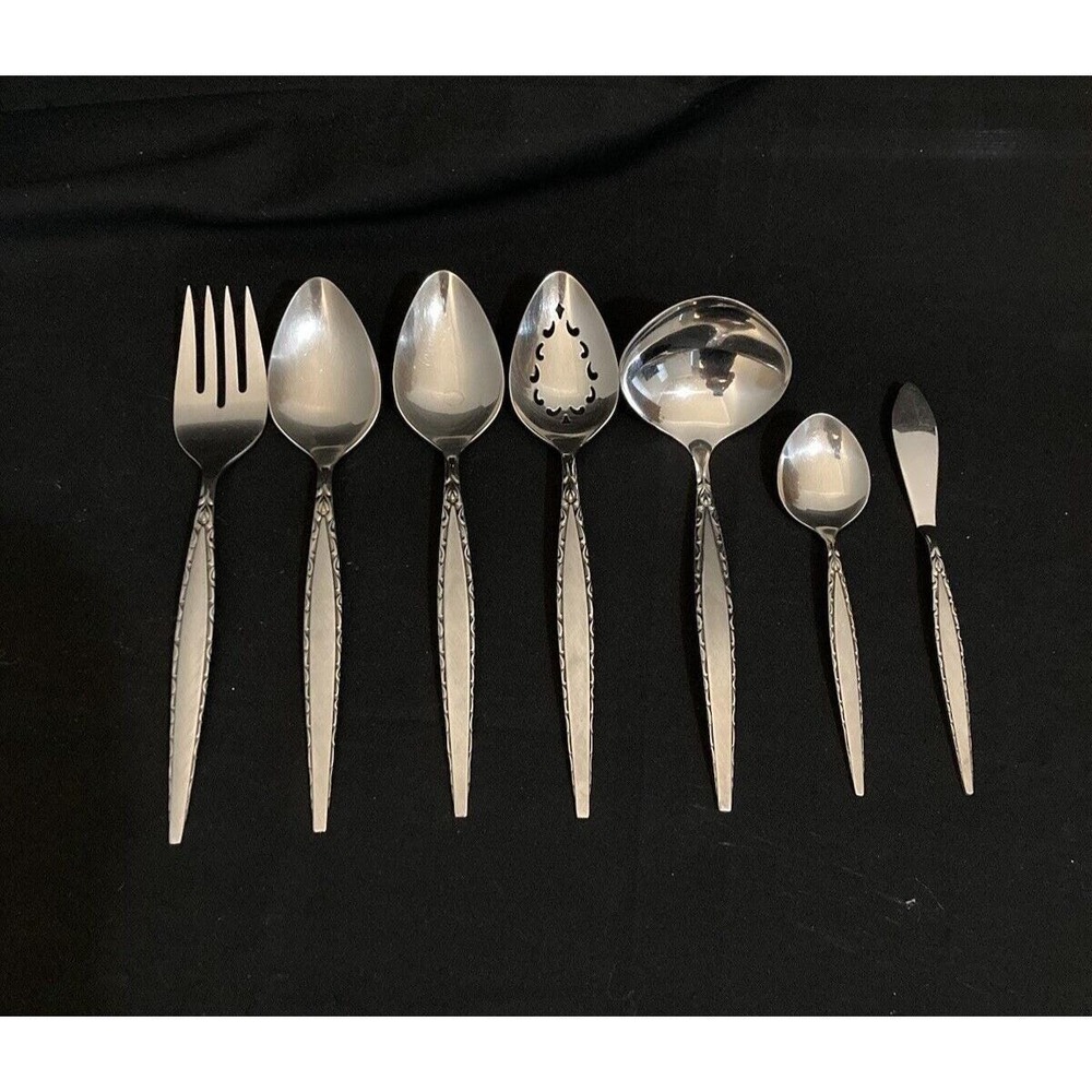 Vtg MCM Oneida Community Venetia Stainless 7 piece Serving Set Retired